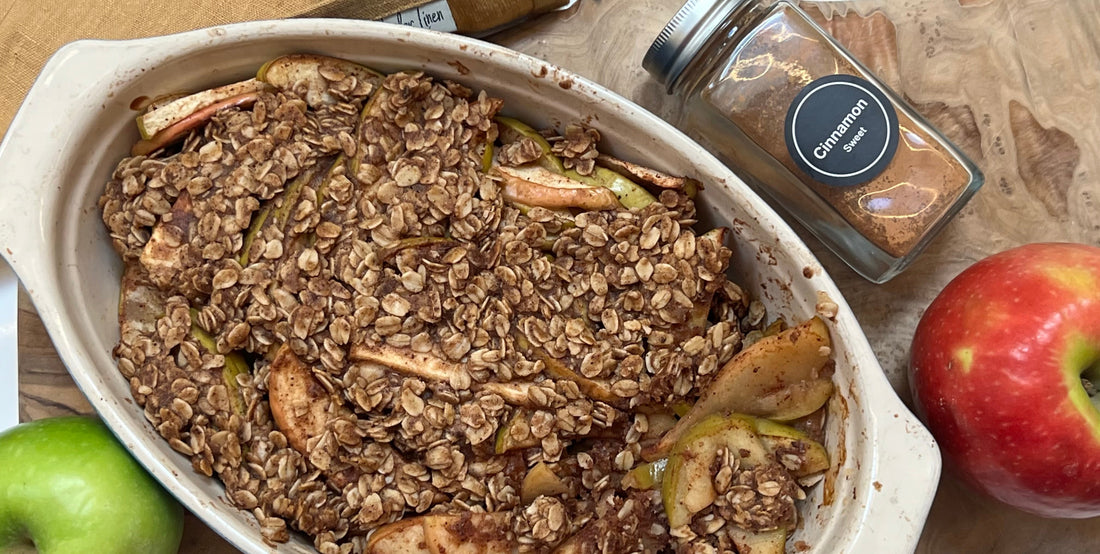 Apple crisp in a baking dish 
