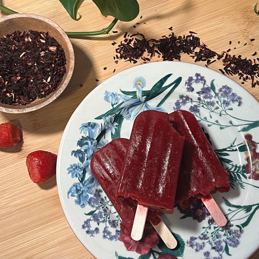 Hibiscus Strawberry Lime Popsicles