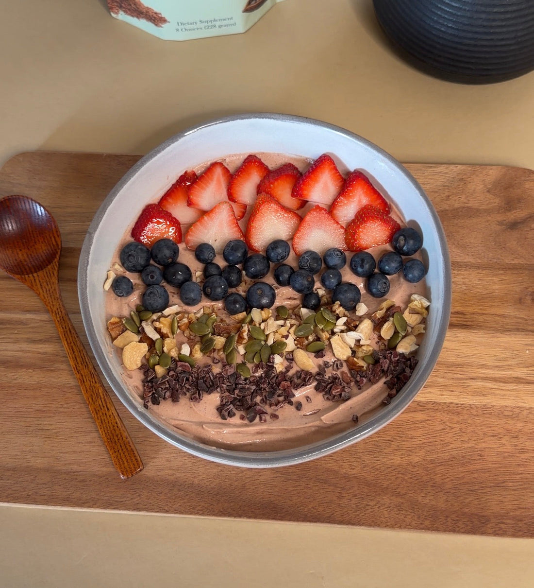 Herbal Cocoa Yogurt Bowl with toppings
