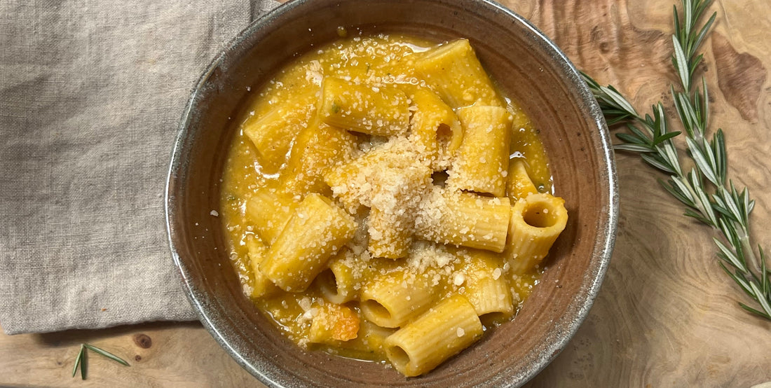 Pumpkin pasta in a ceramic bowl