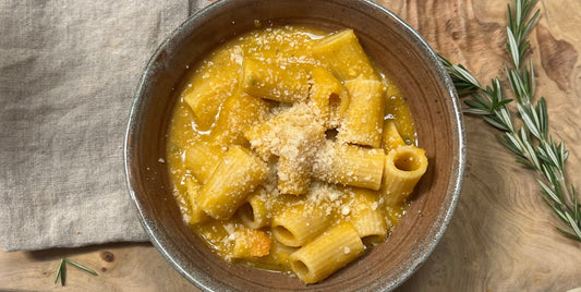 Pumpkin pasta in a ceramic bowl