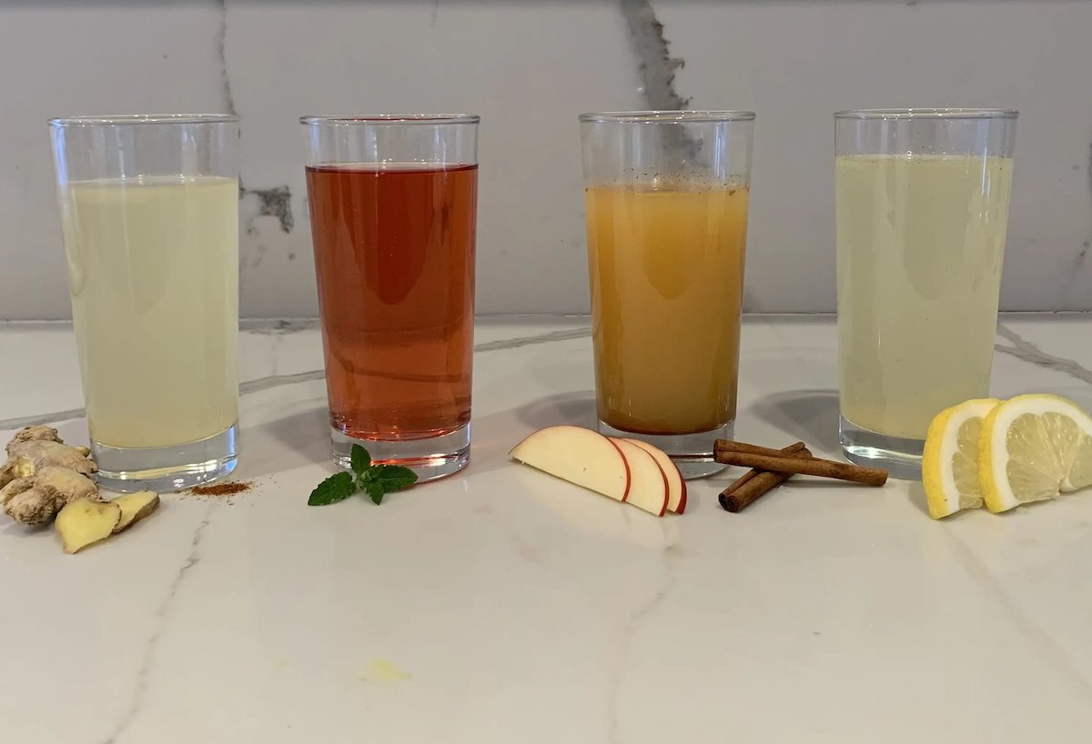 
          Braggs ACV with 4 glasses of ACV mixed with other juices
        