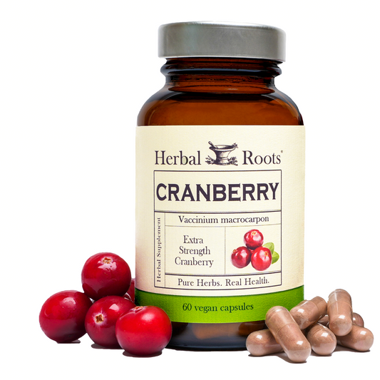 Bottle of Herbal Roots Cranberry supplement