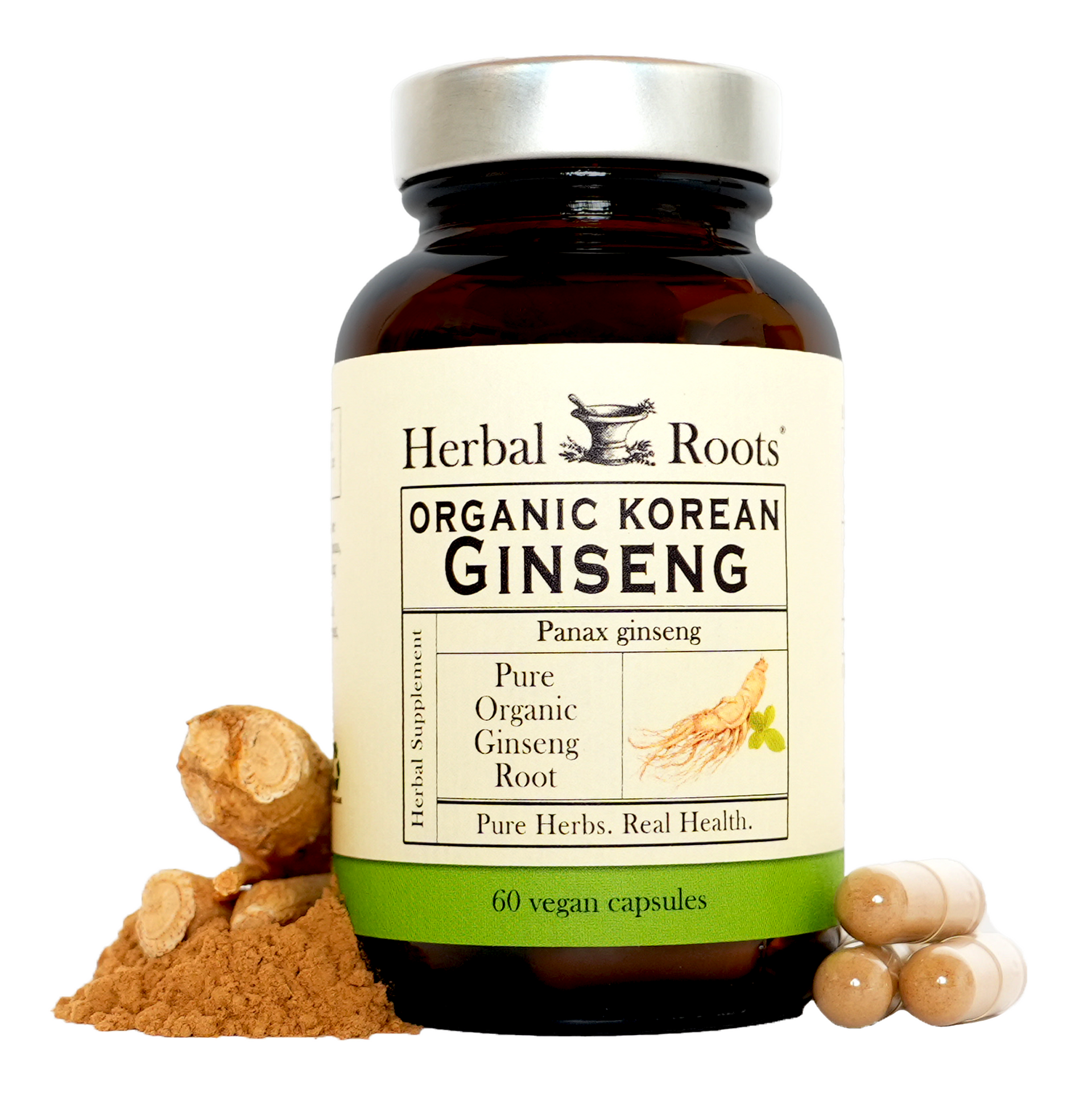 Herbal Roots Panax Ginseng | Organic Korean Ginseng Root Powder | 1000mg | High Ginsenosides for Energy & Performance